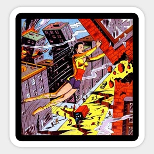 Superhero Moon Girl saves a collapsing building Sticker